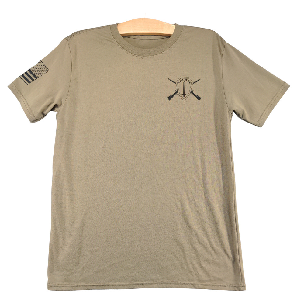 U.S. Military Mens Fort Benning GA T Shirt Tan Size Small Double Sided